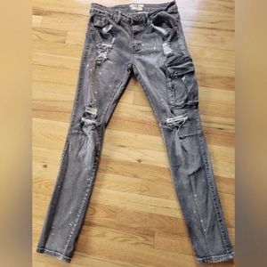 HUSTLE JEAN Men Cotton Splash Ink Print Ripped  Jeans Size 32